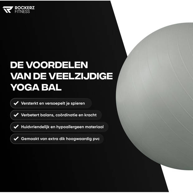 Rockerz Fitness® - Yoga bal inclusief pomp - Pilates bal - Fitness bal - Zwangerschapsbal - 90 cm - kleur: Grijs