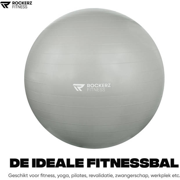 Rockerz Fitness® - Yoga bal inclusief pomp - Pilates bal - Fitness bal - Zwangerschapsbal - 90 cm - kleur: Grijs