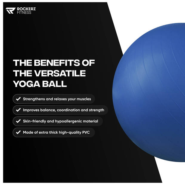 Fitness bal - Yoga bal - Gymbal - Zitbal - 65 cm - Kleur: Blauw