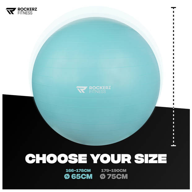Fitnessbal - Yoga bal - Gymbal - Zitbal - 65 cm - Kleur: Turquoise