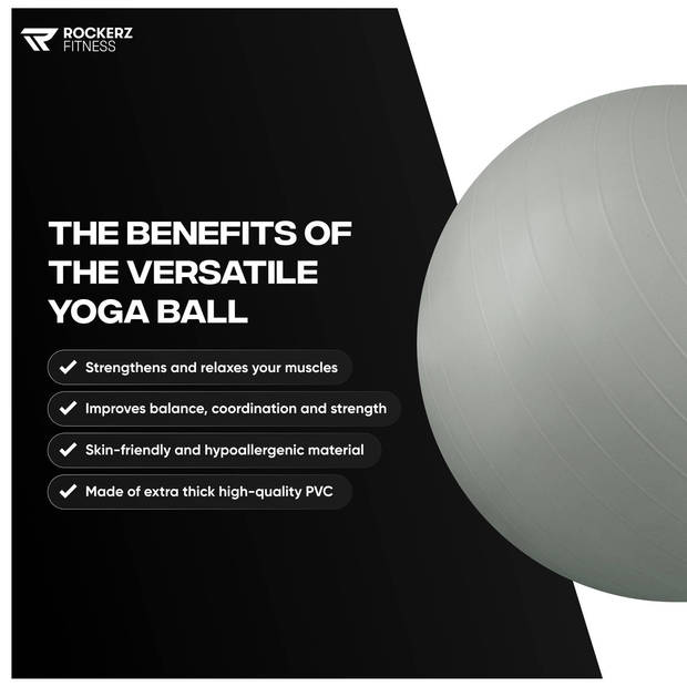 Fitnessbal - Yoga bal - Gymbal - Yoga - 65 cm - Kleur: Grijs