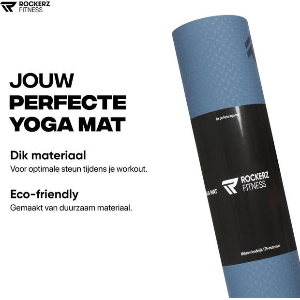 Yoga mat - Fitness mat blauw - Sport mat - Yogamat anti slip & eco - Extra Dik - Duurzaam TPE materiaal - Incl Draagtas