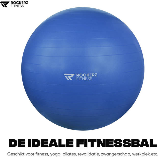 Rockerz Fitness® - Yoga bal inclusief pomp - Pilates bal - Fitness bal - Zwangerschapsbal - 75 cm - kleur: Blauw