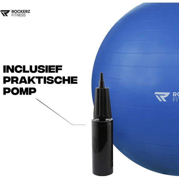 Rockerz Fitness® - Yoga bal inclusief pomp - Pilates bal - Fitness bal - Zwangerschapsbal - 75 cm - kleur: Blauw