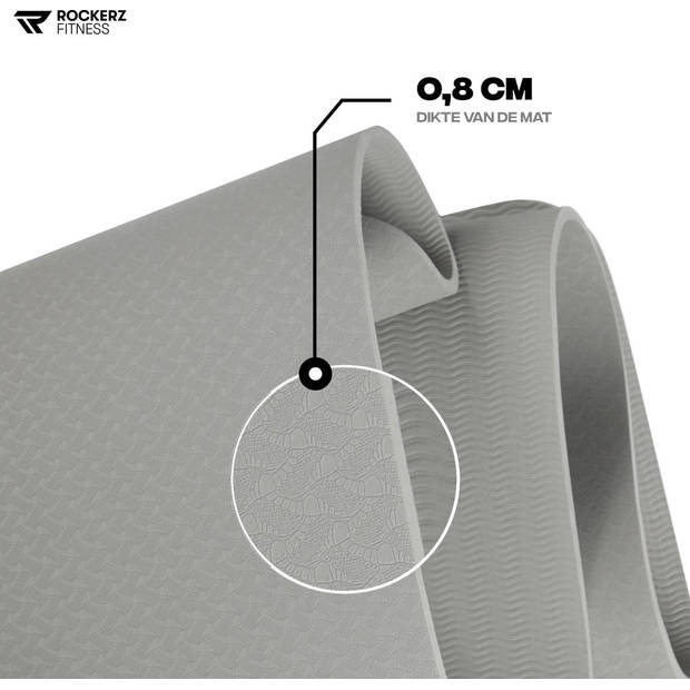 Yoga mat - Fitness mat grijs - Sport mat - Yogamat anti slip & eco - Extra Dik - Duurzaam TPE materiaal - Incl Draagtas