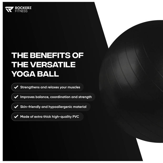 Fitness bal - Yoga bal - Gymbal - Zitbal - 90 cm - Kleur: Zwart