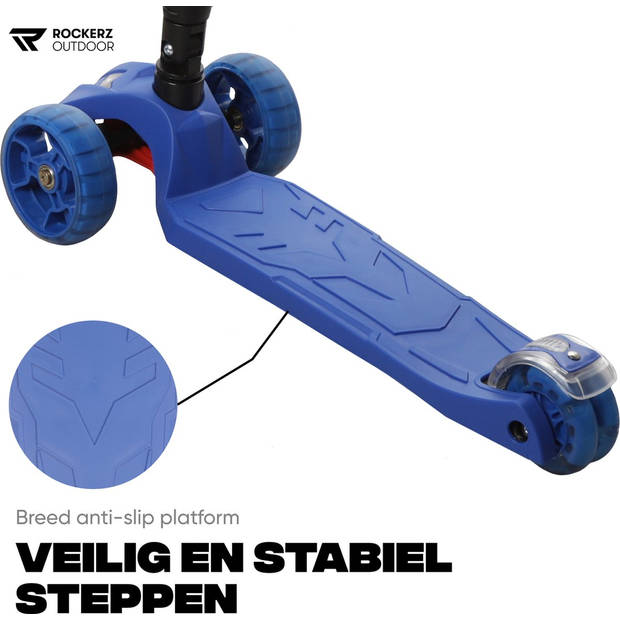 Rockerz Kinderstep met lichtgevende wielen - Step In 4 hoogtes verstelbaar - Veilig en stabiel - 3-8 jaar - Blauw