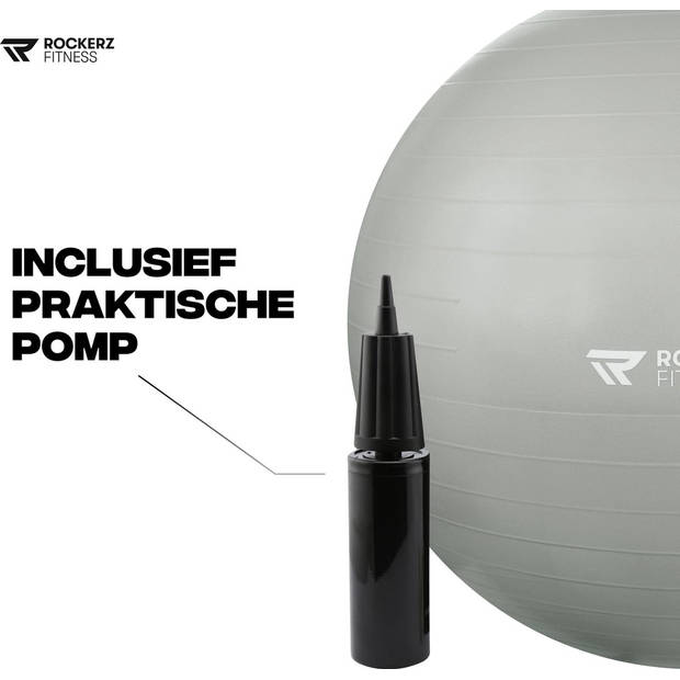 Rockerz Fitness® - Yoga bal inclusief pomp - Pilates bal - Fitness bal - Zwangerschapsbal - 90 cm - kleur: Grijs