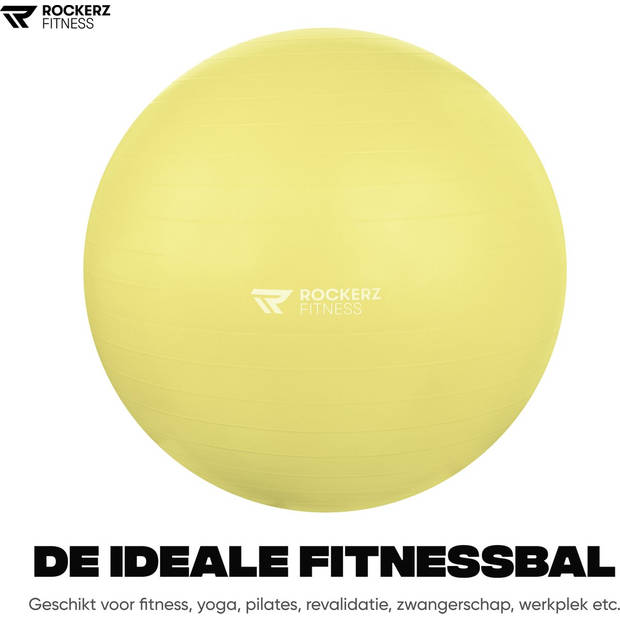 Rockerz Fitness® - Yoga bal inclusief pomp - Pilates bal - Fitness bal - Zwangerschapsbal - 65 cm - kleur: Geel