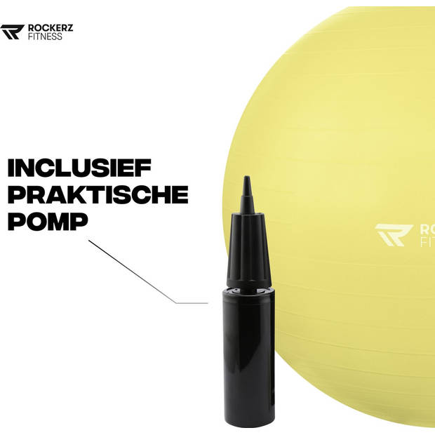 Rockerz Fitness® - Yoga bal inclusief pomp - Pilates bal - Fitness bal - Zwangerschapsbal - 65 cm - kleur: Geel