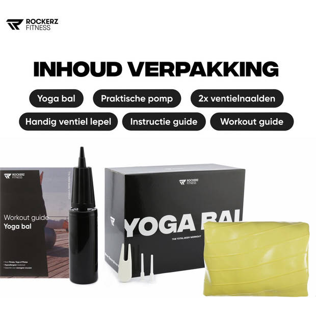 Rockerz Fitness® - Yoga bal inclusief pomp - Pilates bal - Fitness bal - Zwangerschapsbal - 65 cm - kleur: Geel