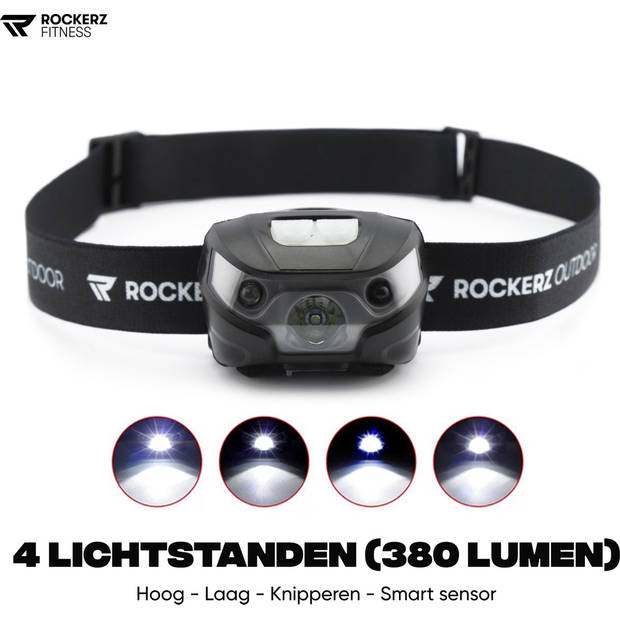 Rockerz Outdoor - Hoofdlamp - Smart Sensor - Oplaadbaar - LED Verlichting voor op je hoofd - Waterproof - Kleur: Zwart