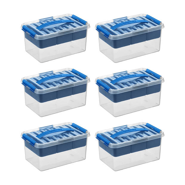 Q-line opbergbox met inzet 6L blauw - Set van 6