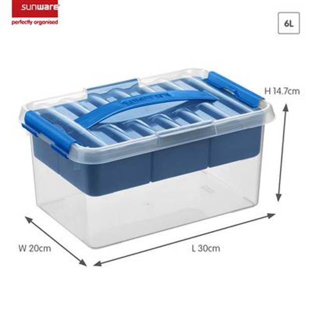 Sunware - Q-line opbergbox met inzet 6L transparant blauw - 30 x 20 x 14,7 cm