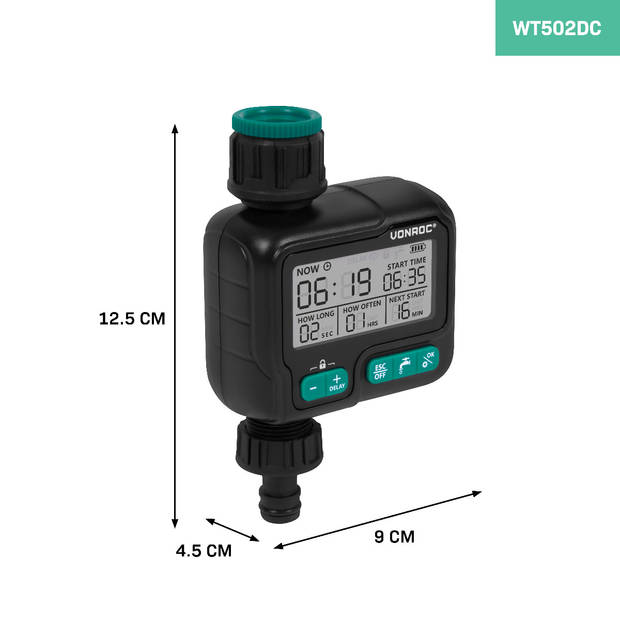 VONROC Watertimer - Digitaal instelbaar van 1uur tot 15 dagen/ 1sec tot 99min