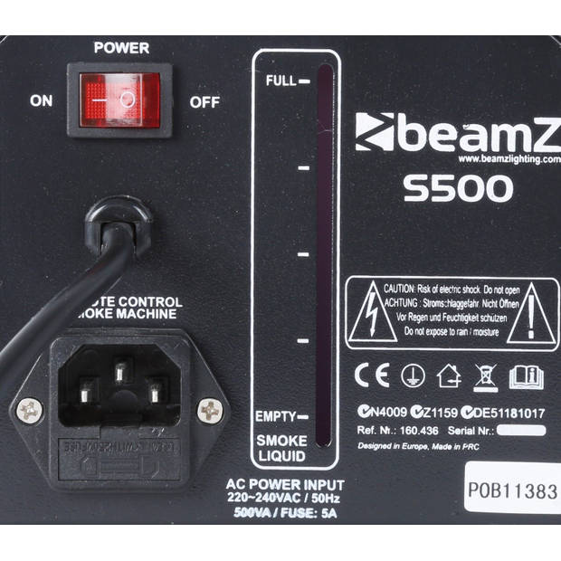 Rookmachine en stroboscoop - BeamZ LED stroboscoop + S500 rookmachine 500W met extra 250ml rookvloeistof (500ml totaal)