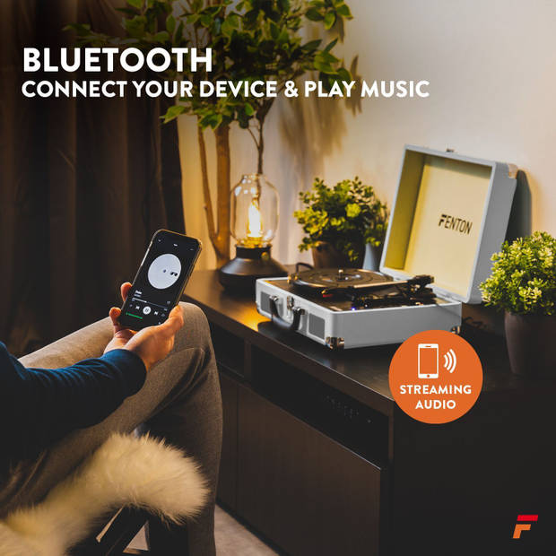 Platenspeler - Fenton RP115D platenspeler met Bluetooth, auto-stop, USB en bijpassende platenkoffer - Wit