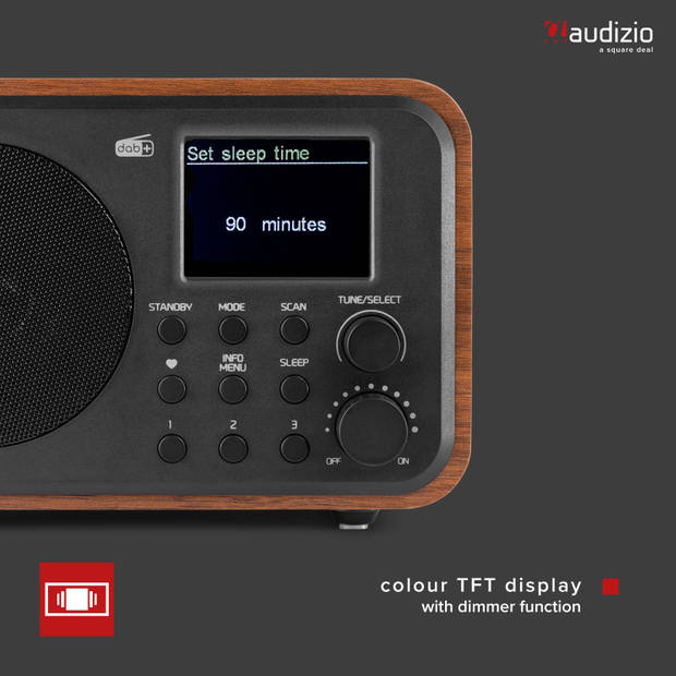 DAB radio met Bluetooth - Audizio Milan - DAB radio retro met accu en FM radio - Hout