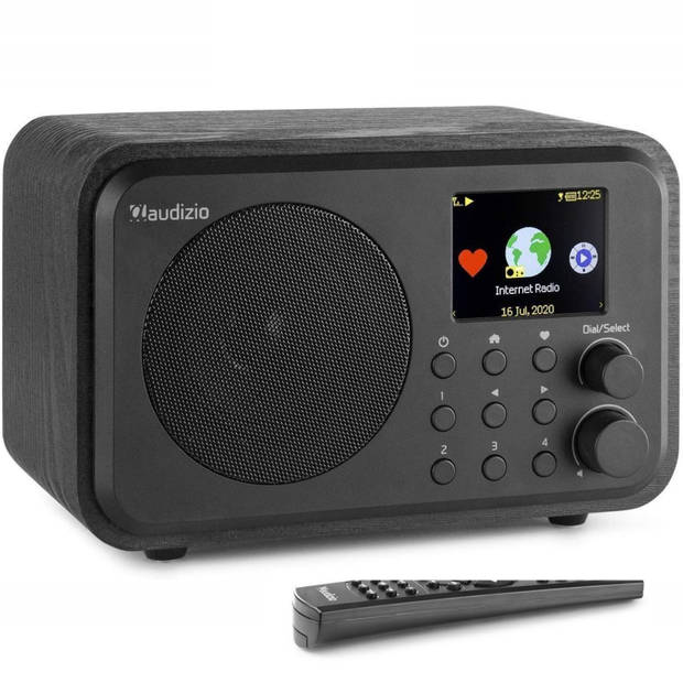 Internet radio met wifi en Bluetooth - Audizio Venice retro radio met wekkerradio en accu - Zwart