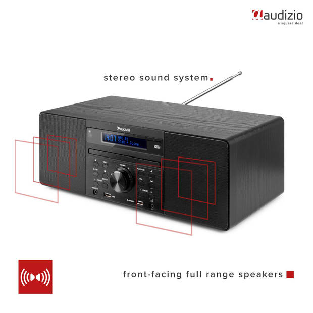 DAB radio met CD speler, Bluetooth, USB mp3 speler en radio - Stereo - Zwart - Audizio Prato