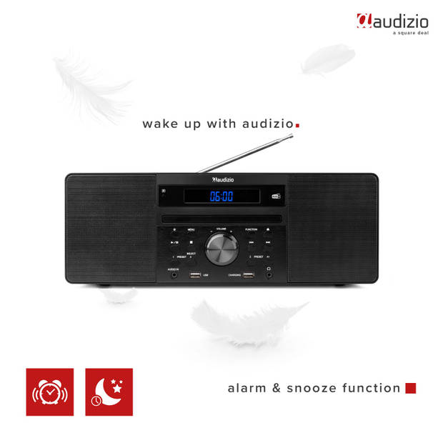 DAB radio met CD speler, Bluetooth, USB mp3 speler en radio - Stereo - Zwart - Audizio Prato