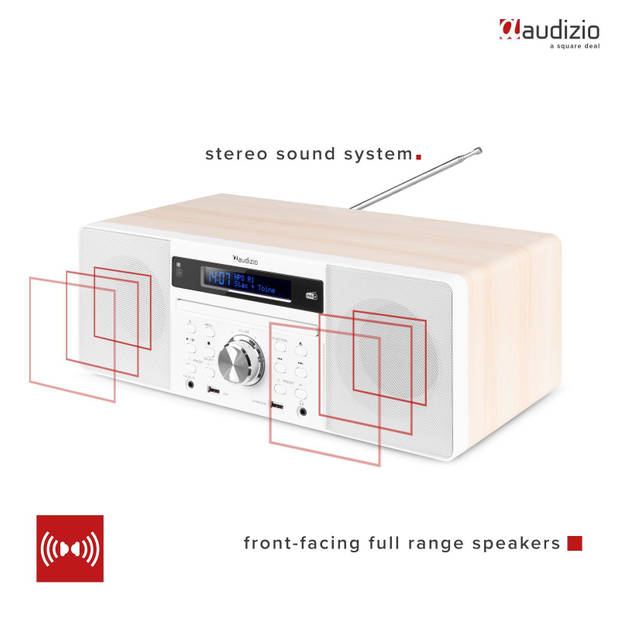 DAB radio met CD speler, Bluetooth, USB mp3 speler en radio - Stereo - Wit - Audizio Prato