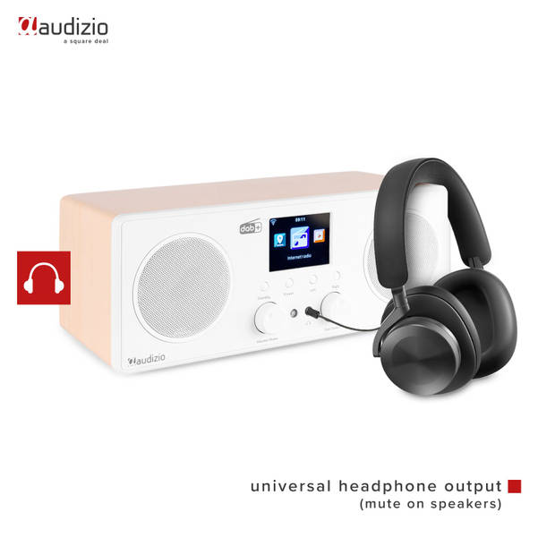 DAB Radio met Bluetooth en Wifi - Audizio Bari - AUX - Spotify Connect - 2 Speakers - Wekkerradio - Wit