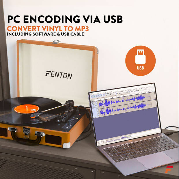 Platenspeler Bluetooth en USB met Ingebouwde Speakers - Fenton RP115F - Retro - Bruin
