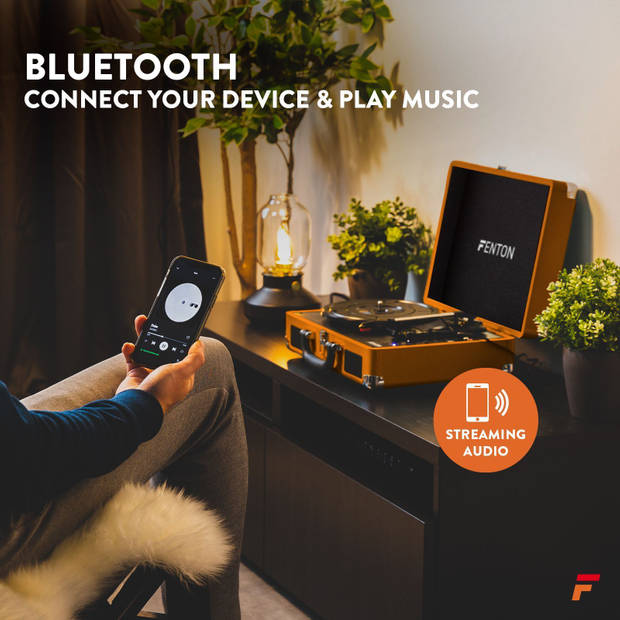 Platenspeler - Fenton RP115F platenspeler met Bluetooth, auto-stop, USB en bijpassende platenkoffer - Bruin