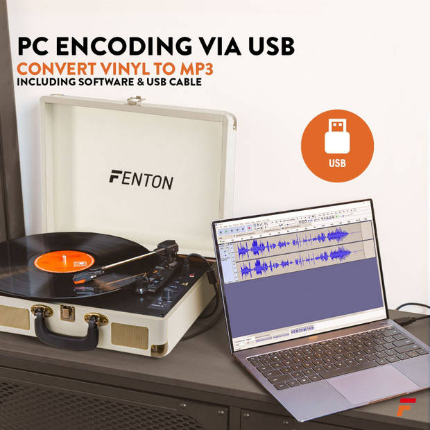 Platenspeler Bluetooth en USB met Ingebouwde Speakers - Fenton RP115G - Retro - Créme