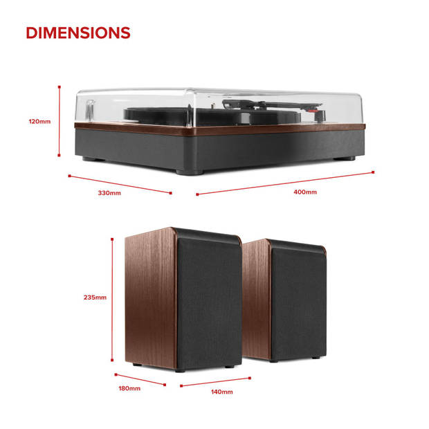 Platenspeler Bluetooth - Audizio RP330D stereo platenspeler met speakers - Complete set - 100W - Bruin