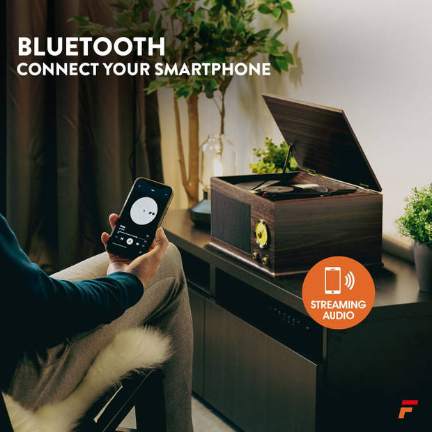 Retro Platenspeler met Bluetooth en FM Radio - Fenton RP173 - RCA en USB Uitgang - Hout