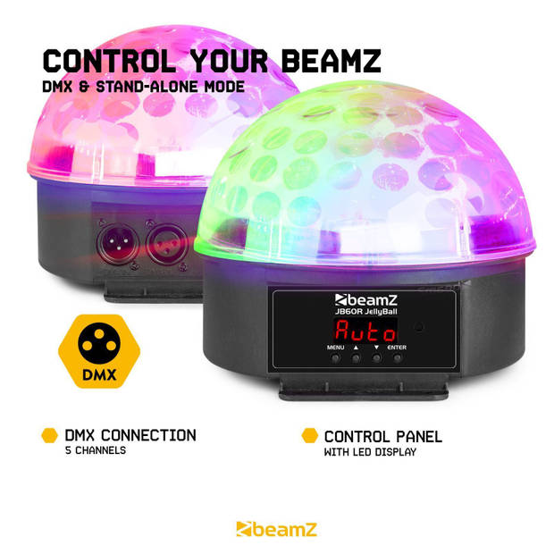 Discobal met 6 Kleuren en Afstandbediening - BeamZ JB60R - 5 DMX Kanalen - LED Discolamp Lichteffect