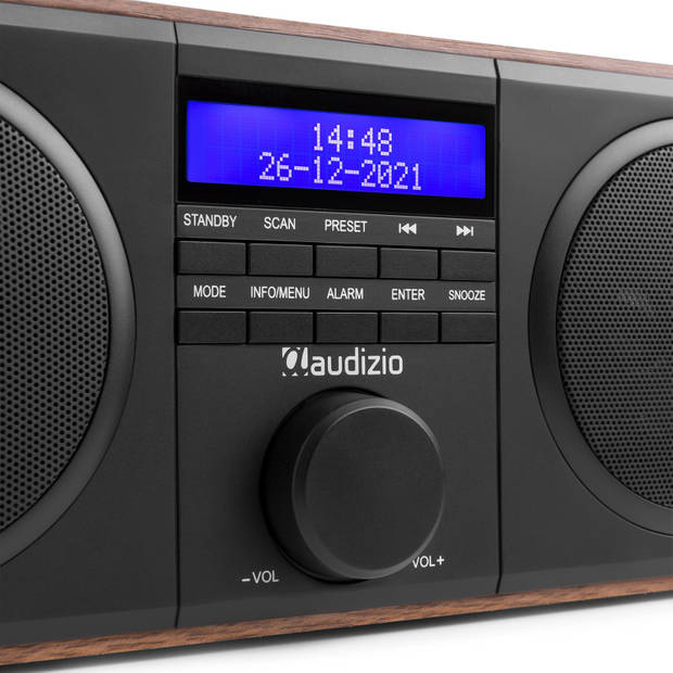 DAB Radio met FM - Audizio Novara - Stereo - 40 Watt - 20 Voorkeurszenders - Hout