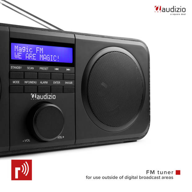 DAB Radio met FM - Audizio Novara - Stereo - 40 Watt - 20 Voorkeurszenders - Zwart