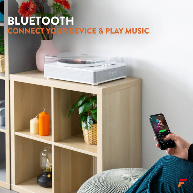 Platenspeler Bluetooth (in/uit) - Fenton RP162W - retro platenspeler met speakers (stereo) en mp3 speler - Wit