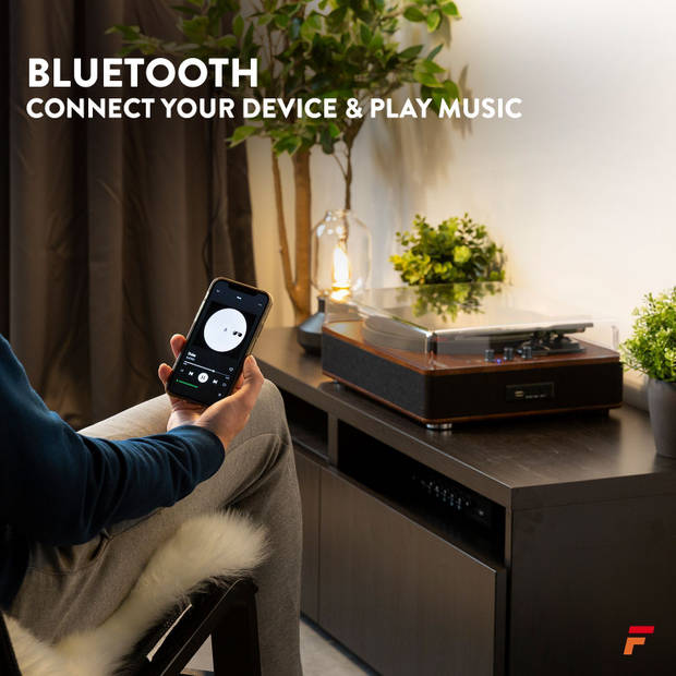Platenspeler Bluetooth (in/uit) - Fenton RP162D - retro platenspeler met speakers (stereo) en mp3 speler - Donkerbruin