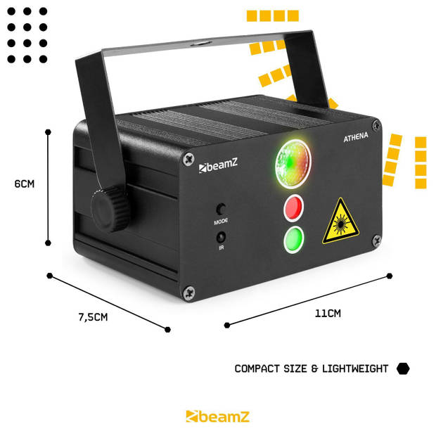 Disco Laser met Ingebouwde Accu en 2 Lasers - BeamZ Athena - Multicolor LED Discolamp