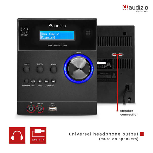Stereo Set met CD Speler En Radio - Audizio Metz - Bluetooth - AUX - Alarm - Zwart