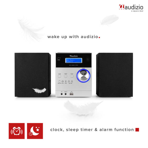 Stereo Set met CD Speler En Radio - Audizio Metz - Bluetooth - AUX - Alarm - Aluminium