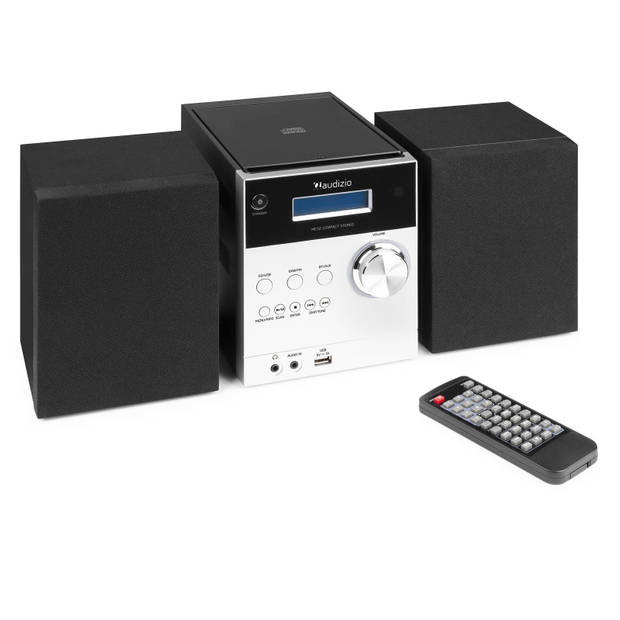 Stereo Set met CD Speler En Radio - Audizio Metz - Bluetooth - AUX - Alarm - Aluminium