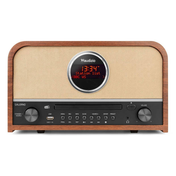 DAB radio met CD speler - Audizio Salerno - Retro radio met Bluetooth en mp3 speler - Stereo - 40W