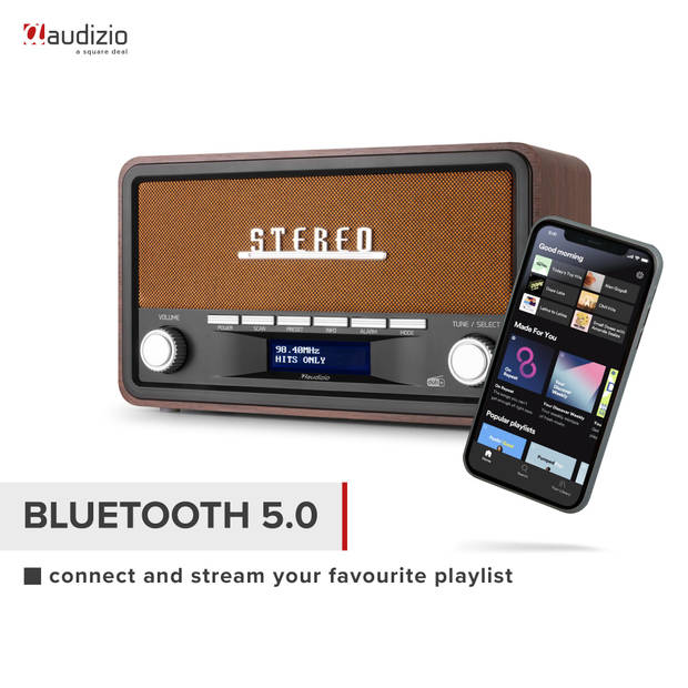 DAB radio met Bluetooth model 2024 - Retro radio - DAB+ / FM - Op batterijen en netstroom - Audizio Foggia