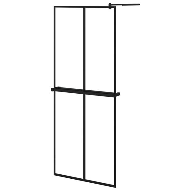 vidaXL Inloopdouchewand met schap 80x195 cm ESG-Glas aluminium zwart