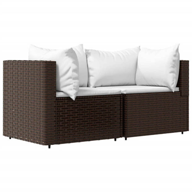 vidaXL 3-delige Loungeset met kussens poly rattan bruin