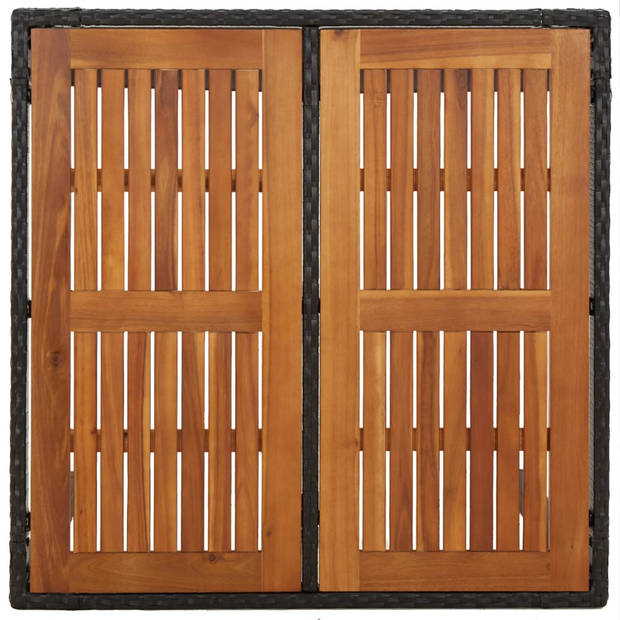 vidaXL Tuintafel met houten blad 90x90x75 cm poly rattan zwart