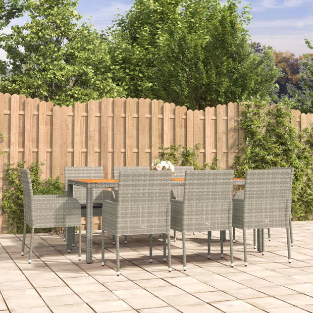 vidaXL 9-delige Tuinset met kussens poly rattan grijs