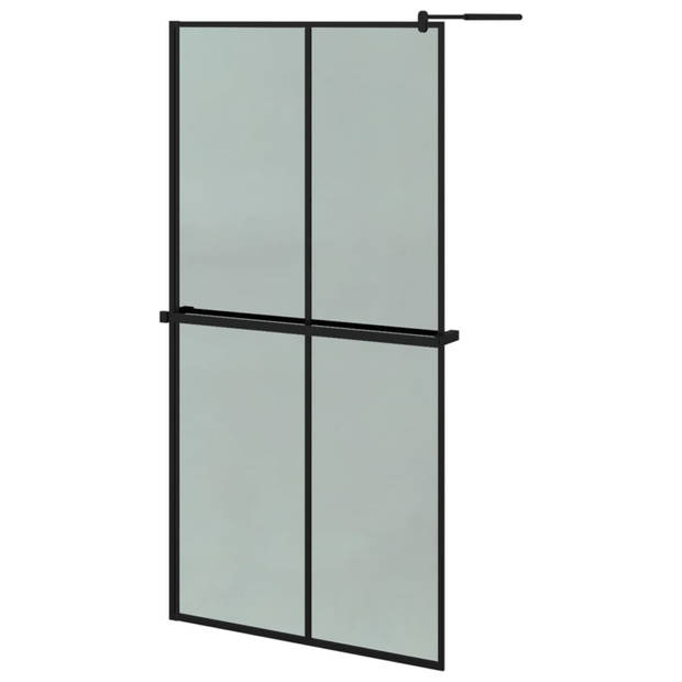 vidaXL Inloopdouchewand met schap 100x195 cm ESG-glas aluminium zwart