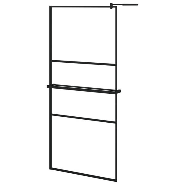 vidaXL Inloopdouchewand met schap 90x195 cm ESG-glas aluminium zwart