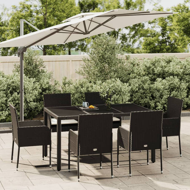 vidaXL 7-delige Tuinset met kussens poly rattan zwart